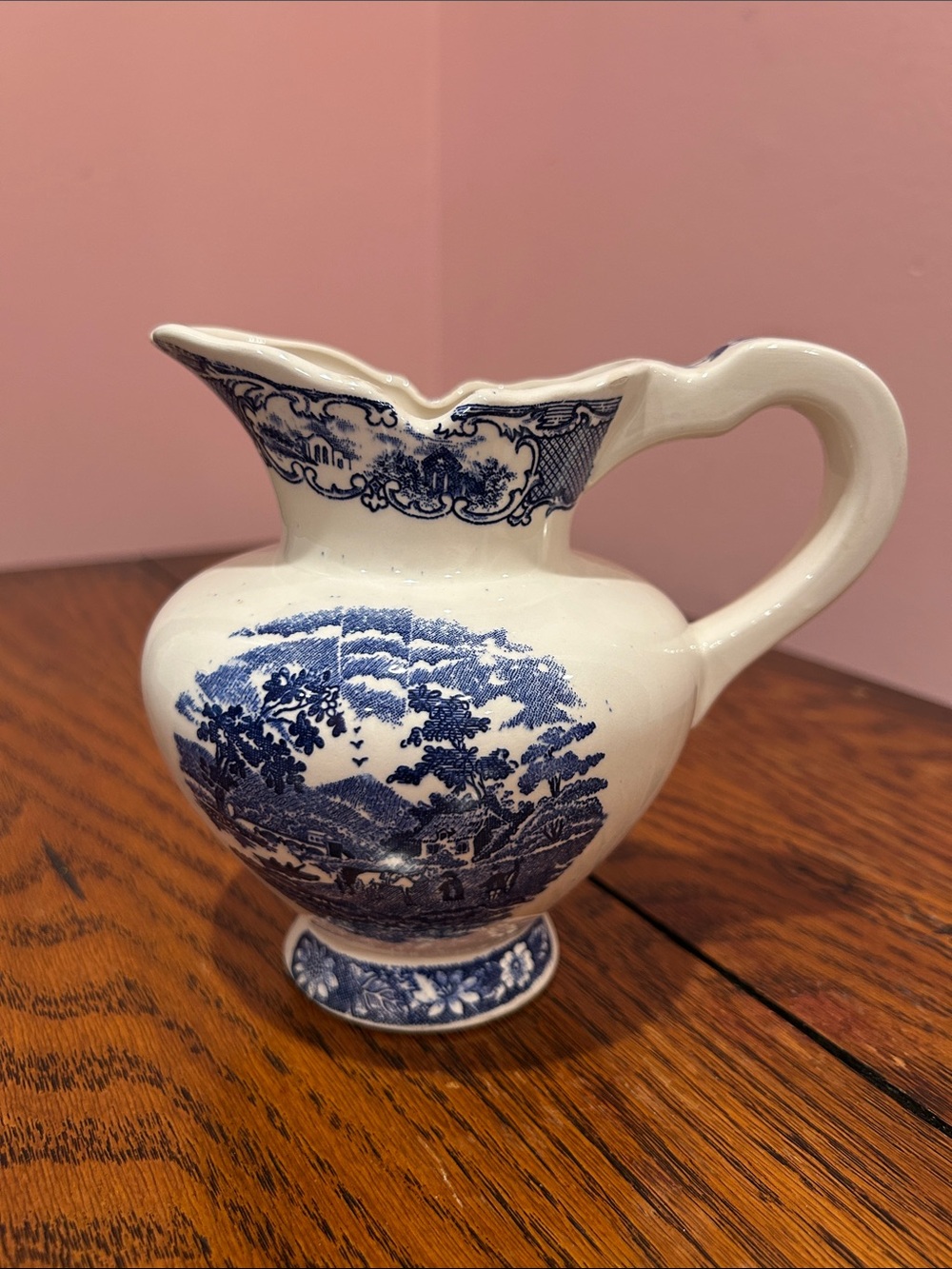 Blue and White Ceramic Pitcher - Classic Transferware Home Art